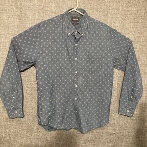 Bonobos Men’s Long Sleeve Shirt XL Slim Fit Blue, White Flowers Button Collar.